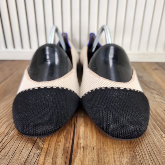 Rothy's The Square Tuxedo Cream Black Womens Sz 11.5 Cap Toe Ballet Flats Shoes - Picture 2 of 9